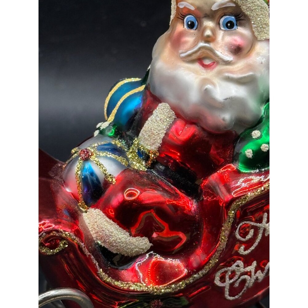 Vintage SUMMIT Glass Christmas Ornament Santa and Toys in Sleigh 5" - Picture 8 of 9